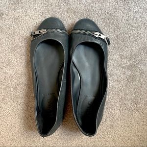 JCrew Black Soft Leather Flats With Zipper Detail
